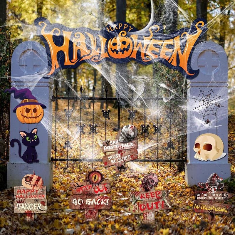 EggSun Halloween Trunk or Treat Car Decorations Kit for SUV,Warning Yard Signs Stakes Props Car Archway Garage Decor Stickers,Haunted Garage House Door Outdoor Decor Entryway Archway & Party - Image 5